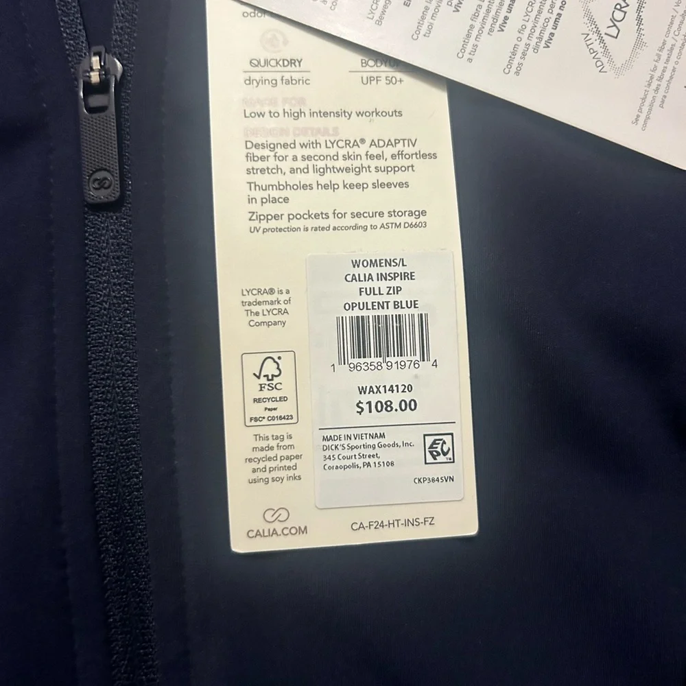 Calia Navy Blue Active Wear Full-Zip Jacket Size Large - Picture 4 of 4